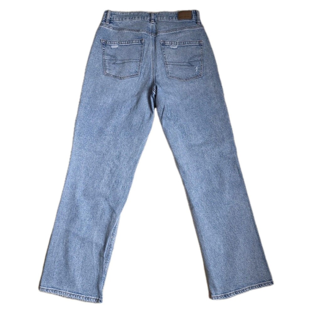 American Eagle Jeans Women Size 8 Curvy 90s Straight Med Blue Denim Distressed - Picture 5 of 10